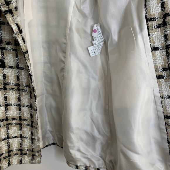 Zara Women Taupe Brown Lapel Collar Longline Textured Plaid Blazer Medium - Picture 8 of 16